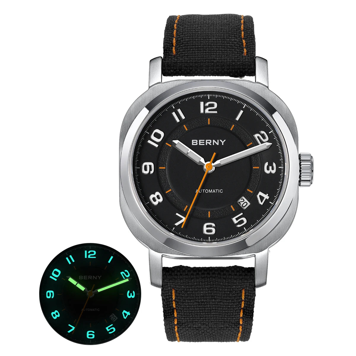 luckacco berny mechanical watch for women self-wind pillow cushion sapphire super luminous wristwatch canvas calendar watch for ladies