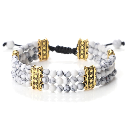 Luckacco Natural Stone Beads Bracelet 4mm Malachite Black Lava Yoga Energy Hot Couple For Women Men Jewelry Braided Rope Knot Bangle Gift