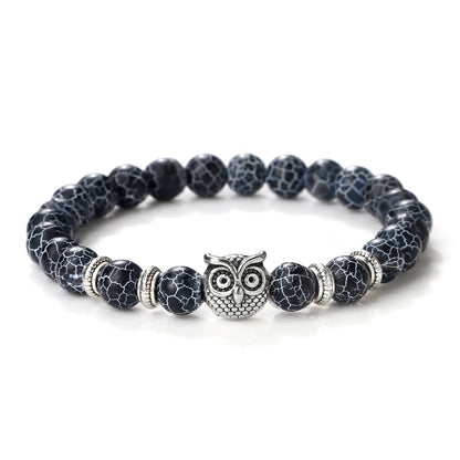 Luckacco Vintage Owl Charm Bracelets & Bangles For Men Women Natural Lava Stone Malachite Beads Couple Bracelets Friendship Jewelry Gifts