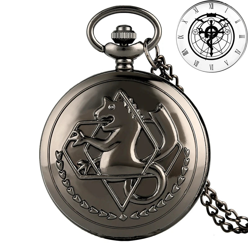 luckacco antique fullmetal alchemist quartz anime pocket watch cosplay edward elric clock design pendant necklace chain vintage chain