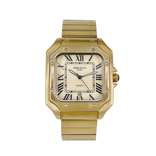 Luckacco 2025 Men's Luxury Square Quartz Watch Stainless Steel Rubber Band Roman Numeral Calendar Watch British Brand Watch