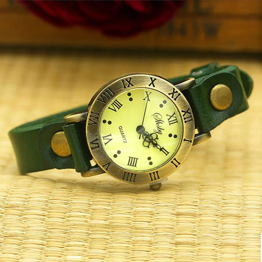 luckacco shsby new rome vintage cow leather strap watches women dress bracelet watches female bronze quartz watch student leisure watch