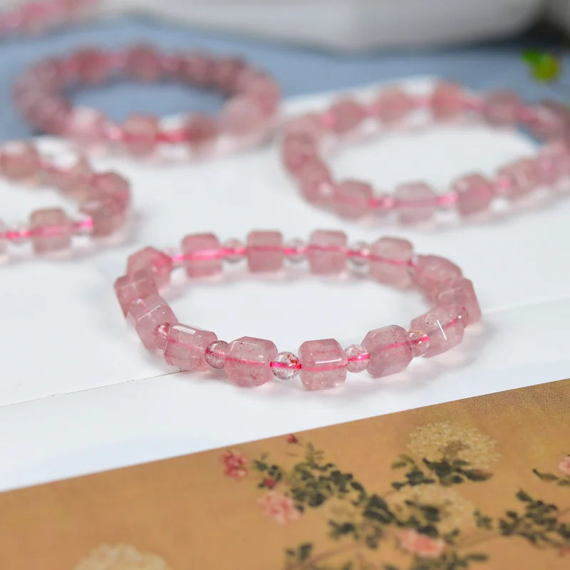 luckacco natural strawberry sugar cube single circle bracelet versatile pink beaded jewelry