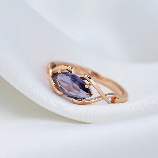 Luckacco Kinel Sparkling Rhombus Purple Natural Zircon Rings for Women Luxury Unusual 585 Rose Gold Color Party Daily Jewelry 2023 New