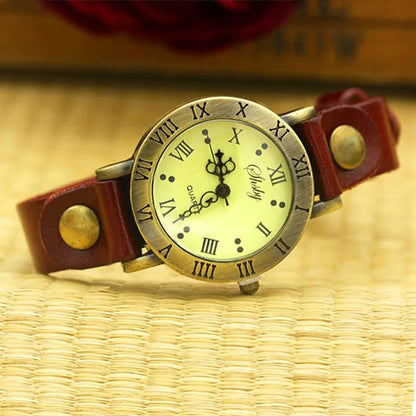 Luckacco Shsby New Rome Vintage Cow Leather Strap Watches Women Dress Bracelet Watches Female Bronze Quartz Watch Student Leisure Watch