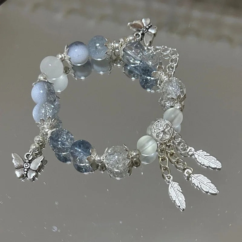 luckacco new luxury elegant crystal beads bracelet for women butterfly dreamcatcher tassel charm bracelet girl party fashion jewelry gift