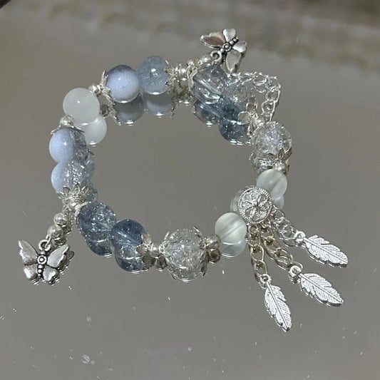 Luckacco New Luxury Elegant Crystal Beads Bracelet for Women Butterfly Dreamcatcher Tassel Charm Bracelet Girl Party Fashion Jewelry Gift