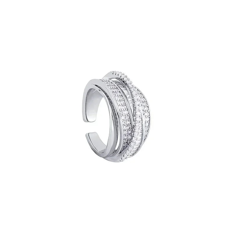 luckacco korea new fashion jewelry exquisite silver color zircon ring elegant women's opening adjustable wedding gift luxury accessory