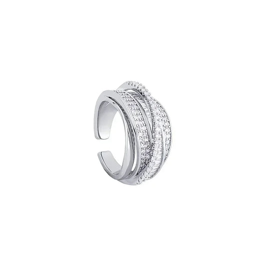 Luckacco Korea New Fashion Jewelry Exquisite Silver Color Zircon Ring Elegant Women's Opening Adjustable Wedding Gift Luxury Accessory