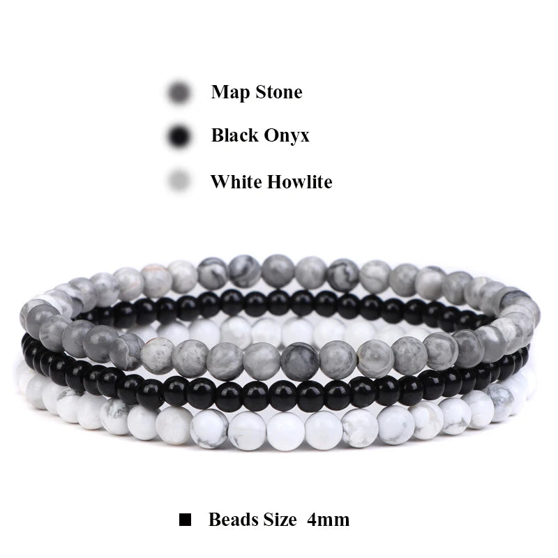luckacco 3pcs amethysts purple agates elastic bracelets for women men natural stone tiger eye black onyx 4mm beads bracelet set jewelry