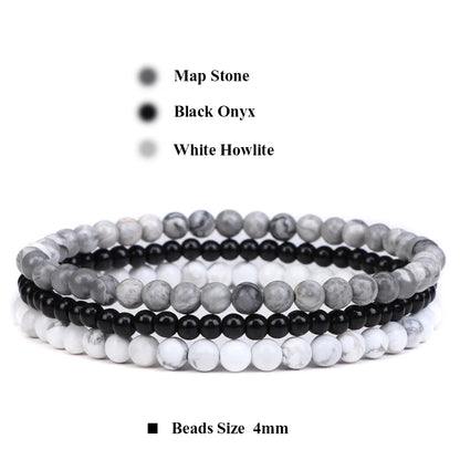 Luckacco 3pcs Amethysts Purple Agates Elastic Bracelets For Women Men Natural Stone Tiger Eye Black Onyx 4mm Beads Bracelet Set Jewelry