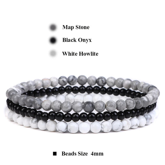 Luckacco 3pcs Amethysts Purple Agates Elastic Bracelets For Women Men Natural Stone Tiger Eye Black Onyx 4mm Beads Bracelet Set Jewelry