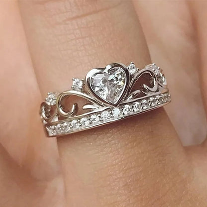 Luckacco Romantic Pink Heart shaped Ring for Female Cubic Zirconia Bridal Wedding Party  with Minimalist Fashion Jewelry Accessories