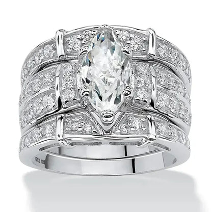 Luckacco Luxury Marquis Cut Droplet Ring Women's Gorgeous Anniversary Party Jewelry Noble  Fashion Engagement Ceremony Accessories