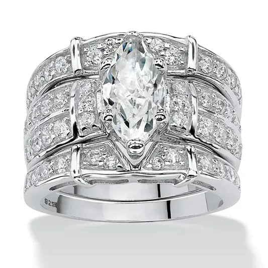 Luckacco Luxury Marquis Cut Droplet Ring Women's Gorgeous Anniversary Party Jewelry Noble  Fashion Engagement Ceremony Accessories