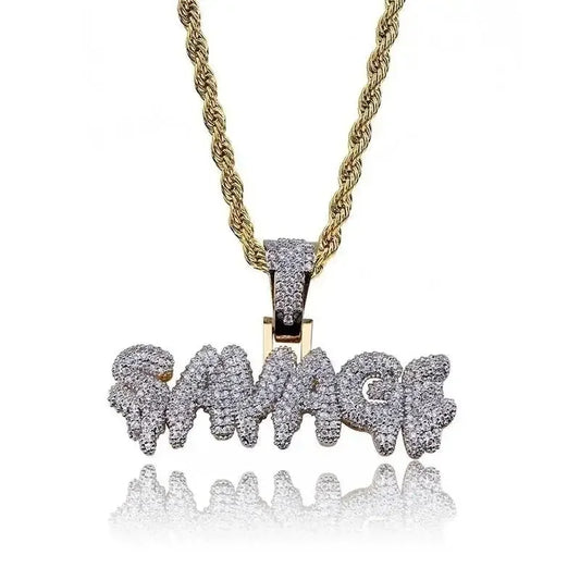 Luckacco Hip Hop Ice Out Zircon Letter Otf Letter Pendant Necklace for Men and Women Fashion Rock Party Jewelry Gift