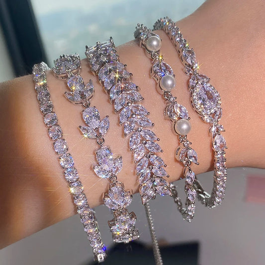 Luckacco Uilz New Classic Cubic Zirconia Water Drop Bracelet Bangle for Women Tennis Chain Wedding Dinner Party Birthday Wedding Jewelry