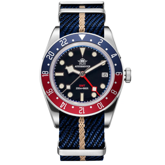 Luckacco ADDIESDIVE Luxury GMT515-24H Men's Watch Diver 200m Bubble Mirror Glass BGW9 Super Luminous Stainless Steel Men's Analog Watches