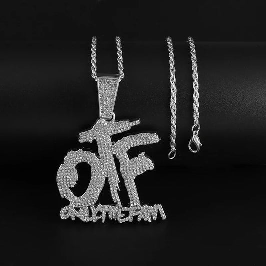 Luckacco Hip Hop Ice Out Zircon Letter Otf Letter Pendant Necklace for Men and Women Fashion Rock Party Jewelry Gift