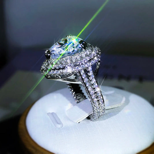Luckacco 925 Silver Romantic Female Heart-shaped Austrian Crystal Big White Zircon Wedding Rings For Women Valentine's Day s