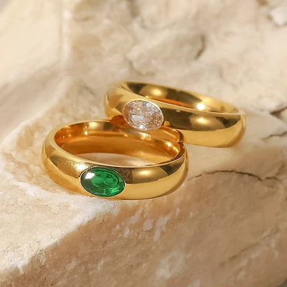 Luckacco 16K Gold Plated Stainless Steel Green White Cubic Zirconia Stackable Eternity Bands Wedding Ring Band for Women Jewelry Gift