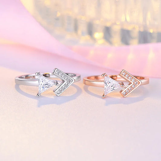 Luckacco 925 Sterling Silver Zircon Adjustable Ring Simple Fashion Exquisite Student Girlfriend Jewelry Accessories Wedding Party