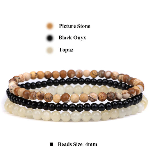 Luckacco 3pcs Amethysts Purple Agates Elastic Bracelets For Women Men Natural Stone Tiger Eye Black Onyx 4mm Beads Bracelet Set Jewelry