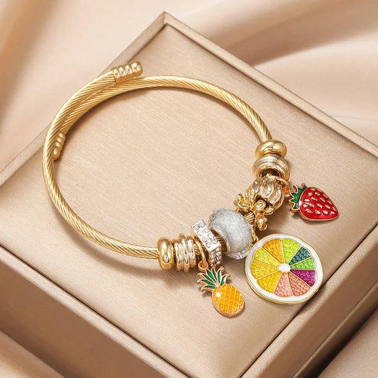 Luckacco Fashion Multi Element Stainless Steel Circle Panjiadora Beaded Love Bracelet Suitable for Women's Dating, Daily Holiday Gifts