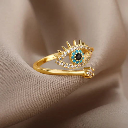 Luckacco Fashion Silver Plated Evil Eye Rings for Women Vintage Stainless Steel Turkish Lucky Demon Eye Couple Ring Emo Jewelry