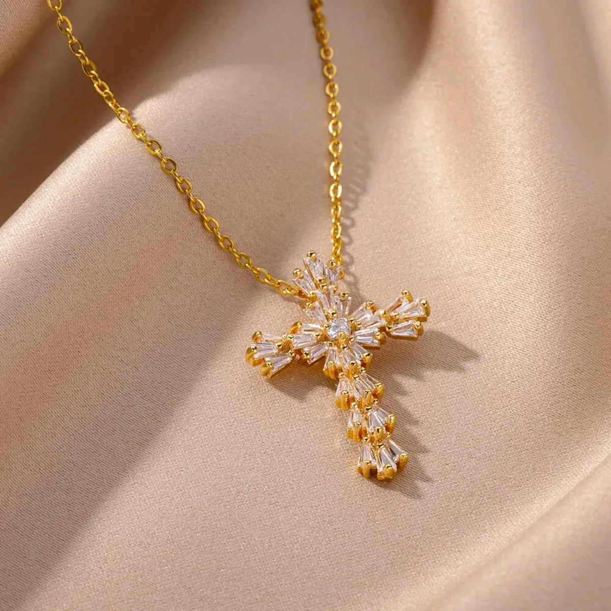 luckacco luxury zirconia cross pendant necklace for women zircon crystal stainless steel chain charm new trend aesthetic jewerly collares