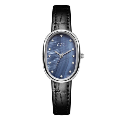 Luckacco Light luxury mother-of-pearl women's watch niche oval waterproof watch ladies litchi pattern leather belt quartz watch