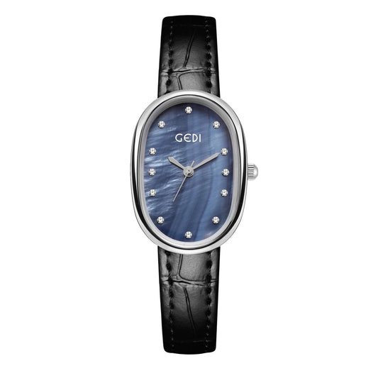Luckacco Light luxury mother-of-pearl women's watch niche oval waterproof watch ladies litchi pattern leather belt quartz watch