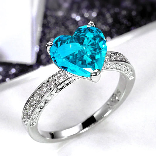 Luckacco Romantic Pink Heart shaped Ring for Female Cubic Zirconia Bridal Wedding Party  with Minimalist Fashion Jewelry Accessories