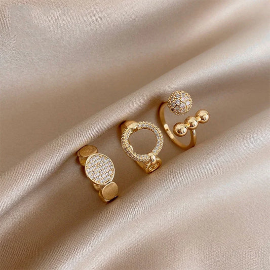 Luckacco Stainless Steel Rings for Women Gold Color Couple Jewelry Aesthetic Accessorie Adjustable Punk Embossed Hollow Wide Rings