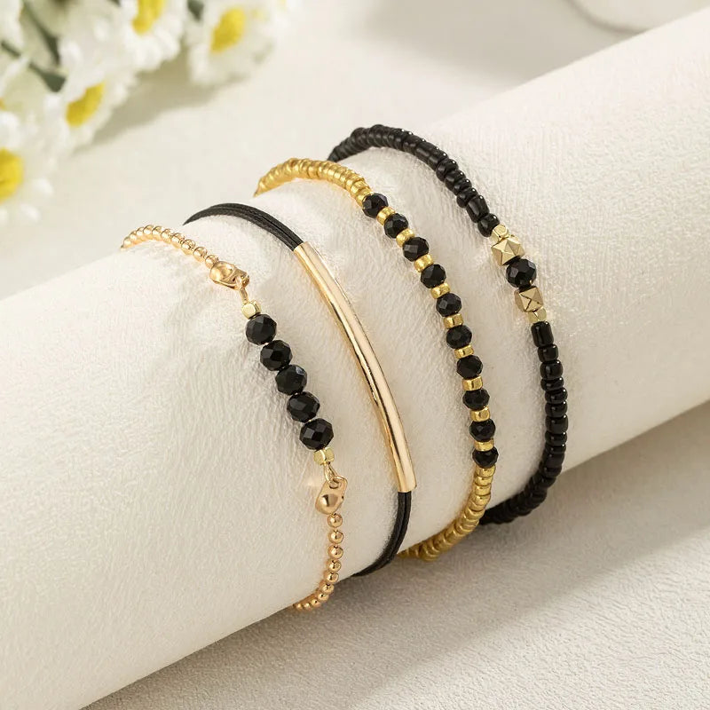 luckacco y2k ethnic bohemian beaded bracelets set for women  beads chains stackable wristband girls boho hand jewelry accessoreis