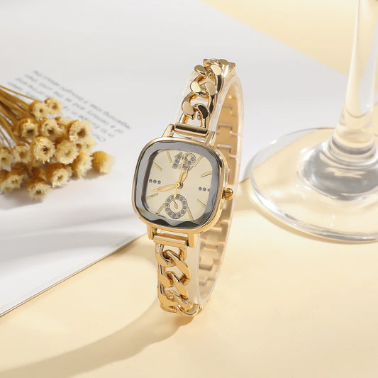 Luckacco Ladies' light luxury fashion bar scale square dial buckle steel strap quartz watch.
