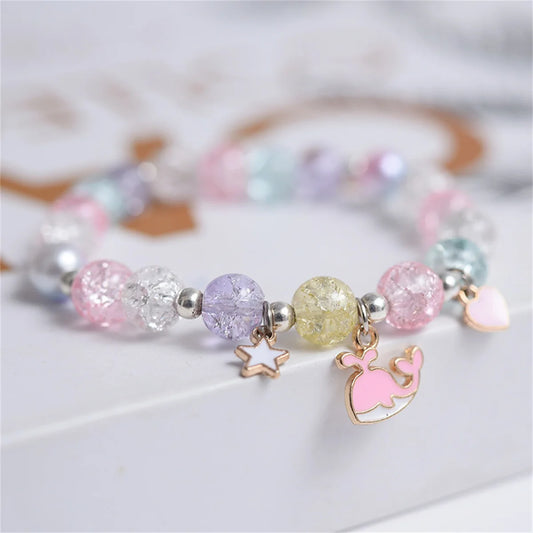 Luckacco Girls First Day of School Bracelet Cute Friendship Princess Bracelet for Kids Cartoon Rabbit Unicorn Charms Jewelry Accessories