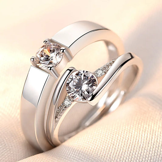 Luckacco 2Pcs/sets Geometric Love Heart Zircon Rings Paired Rings for Couple Promise Matching Wedding Ring Set Senior Designer Jewelry