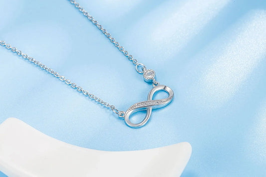 Luckacco Fashion Female Necklace Sterling Silver color Infinite Love 8-word Pendant Necklace for Women Micro Single Zircon Clavicle Chain