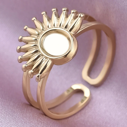 Luckacco Oval Square Leaf Heart Sun Base Open Adjustable Ring DIY Rhinestone Oil Drop Stainless Steel Rings For Women Men Jewelry Bagues