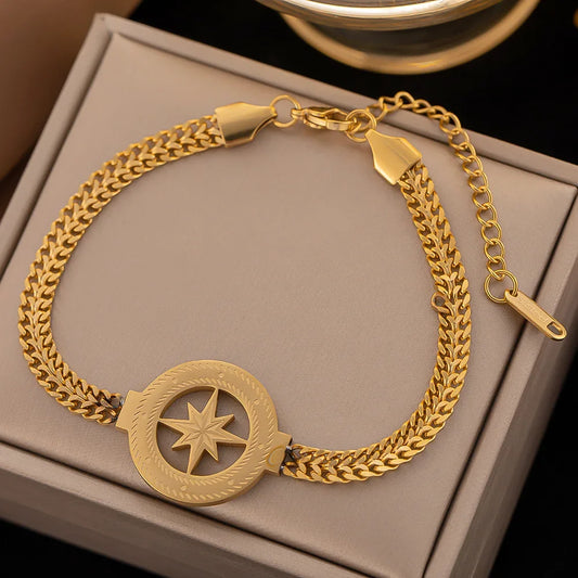 Luckacco 2024 Trendy Creative Personality Gold Color Stainless Steel World Tree Bracelet for Women Luxury Inlay Crystal Bangle Jewelry