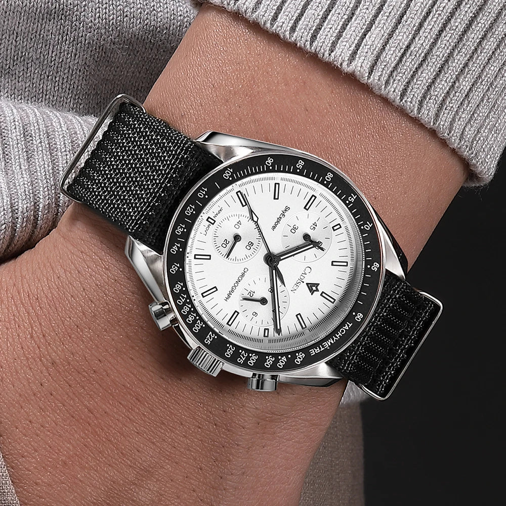 luckacco cadisen new men's watches luxury quartz wrist watch for men sapphire ar coated crystal canvas vk68 speed chronograph automatic