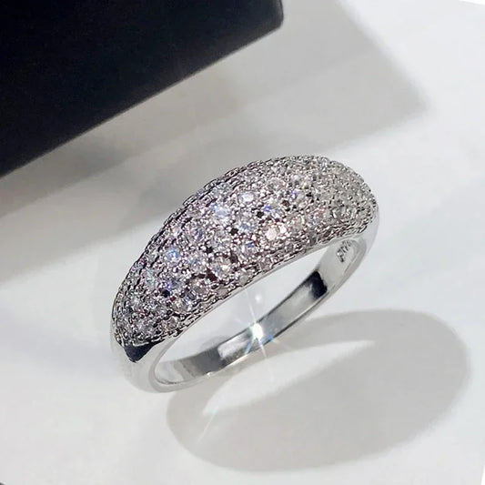 Luckacco 2025 Full Bling Iced Out Rings for Women Luxury Silver Color Crystal Finger  Wedding Engagement Bands Hot Trendy Jewelry