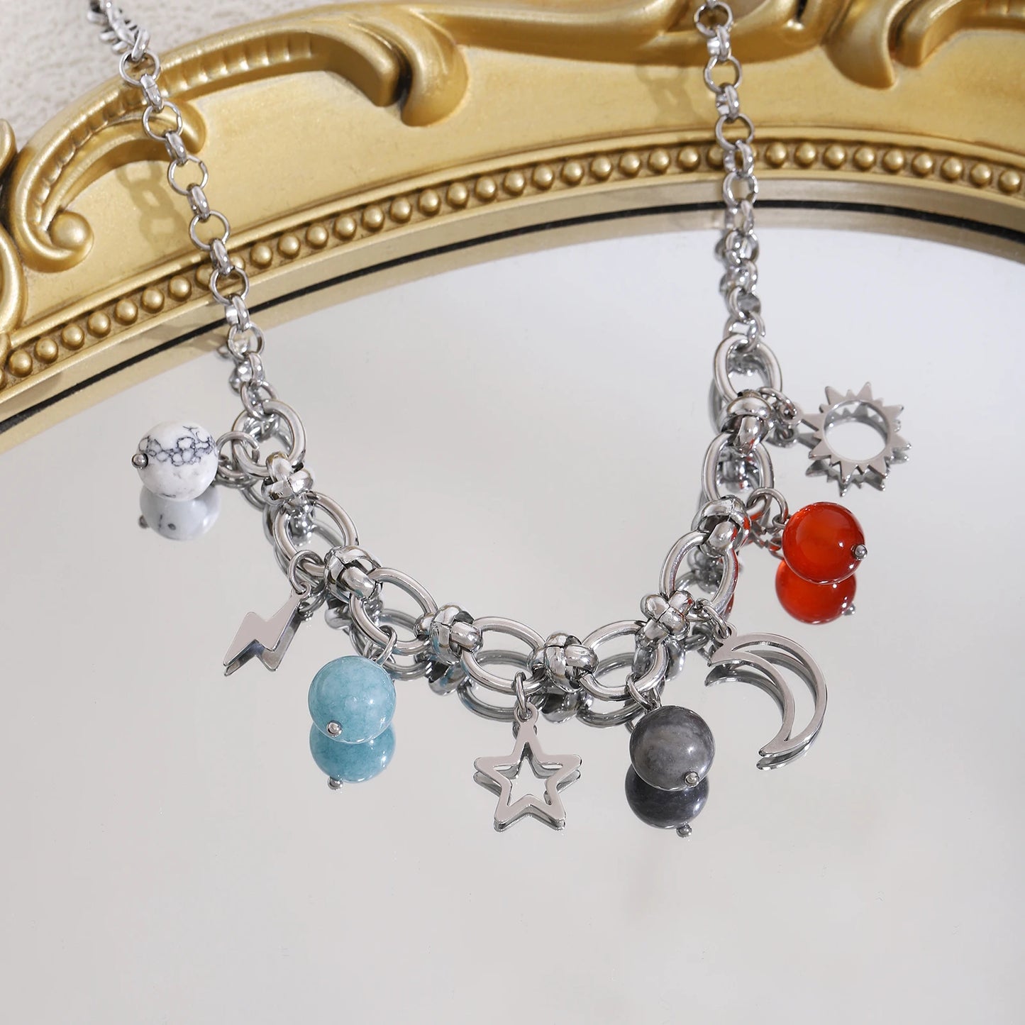 luckacco starfish conch imitation pearl women stainless steel necklace sun and moon pendant  summer beach vacation y2k fashion jewelry