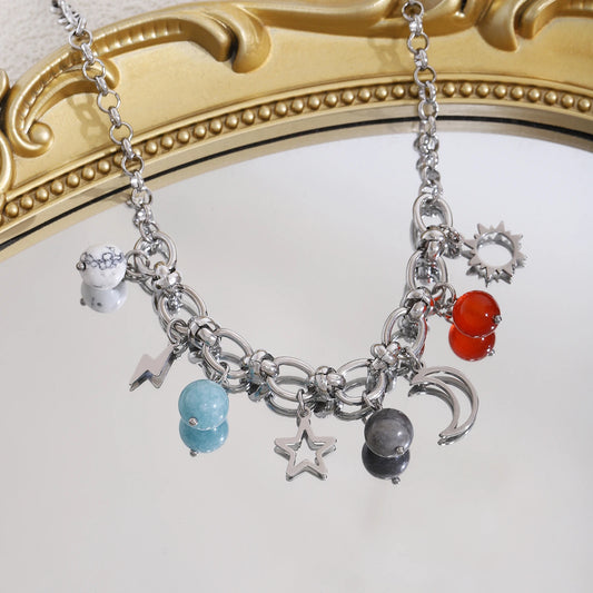 Luckacco Starfish Conch Imitation Pearl Women Stainless steel Necklace Sun and Moon Pendant  Summer Beach Vacation Y2K Fashion Jewelry