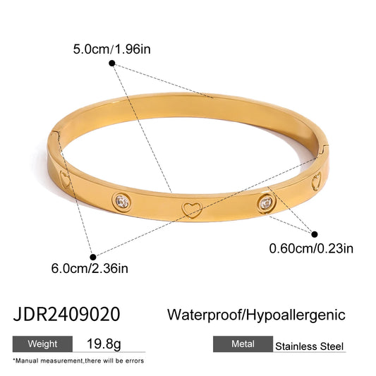 Luckacco Uworld Fashion Trend Zircon Heart Tennis Chain Bracelet 18K Gold Color Plated Stainless Steel Round Chain Stackable Bracelet Wom