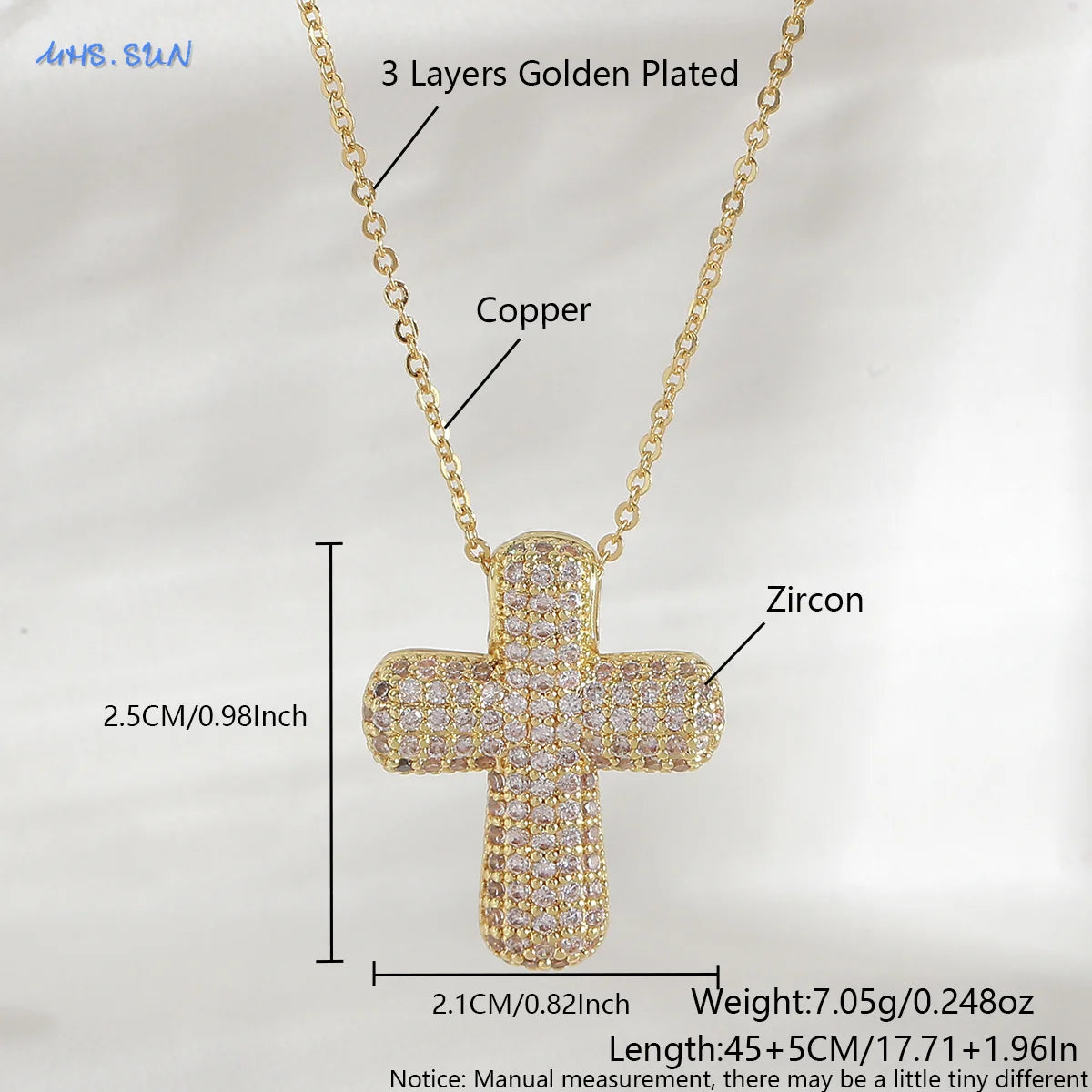luckacco sunsll classic chunky full cubic zircon cross pendant necklaces for women men gold/silver color catholicism religious jewelry