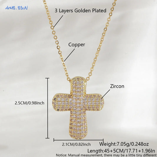 Luckacco SUNSLL Classic Chunky Full Cubic Zircon Cross Pendant Necklaces For Women Men Gold/Silver Color Catholicism Religious Jewelry