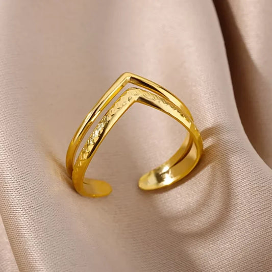 Luckacco Elegant Stainless Steel Big Bloom Flower Rings For Women Gold Color Sun Starfish Open Ring Finger Jewelry Wedding Her Gift Punk