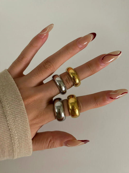 Luckacco Peri'sbox 8mm 10mm High Polish 18K Gold Plated Round Chunky Rings for Women Men Smooth Stainless Steel Minimalist Party Jewelry